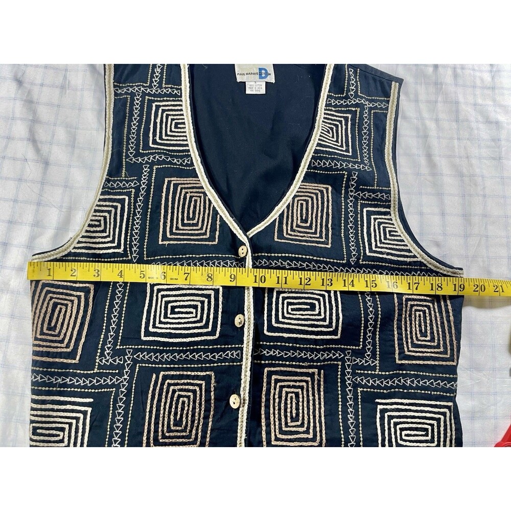 Paul Harris Design PHD Vintage Embroidered Cotton Vest Boho Tribal Spiral L - Picture 5 of 6